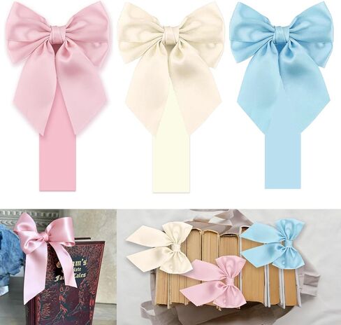 Pink Satin Bow Bookmark Anniversary Coquete Book Mark Mini White Satin Ribbon Bows Appliques Bowknot for Book Lovers Crafting Sewing in Saudi Arabia