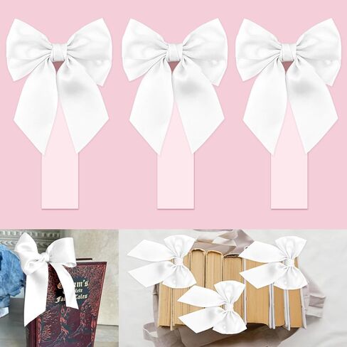 Pink Satin Bow Bookmark Anniversary Coquete Book Mark Mini White Satin Ribbon Bows Appliques Bowknot for Book Lovers Crafting Sewing in Saudi Arabia