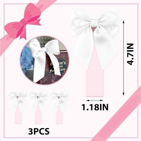 Pink Satin Bow Bookmark Anniversary Coquete Book Mark Mini White Satin Ribbon Bows Appliques Bowknot for Book Lovers Crafting Sewing in Saudi Arabia