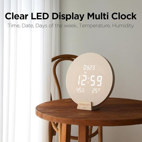 mooas Moodlight Dual Mirror Clock, 7 Color nightlight, 2 LED Colors (White/Orange), Adjustable LED Brightness, 12/24H Mode, Temperature Display, Alarm & Snooze, LED Clock with Remote Control in Kuwait