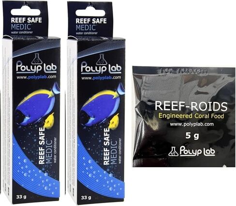 Polyp Lab Medic Reef Safe Paraslte Eiiminator Marine ICh Freshwater ICh Marine Velvet De-Poiiute Water Marine and Freshwater Materids Coral Aquarium Foice (Two Medic + Food) in Saudi Arabia