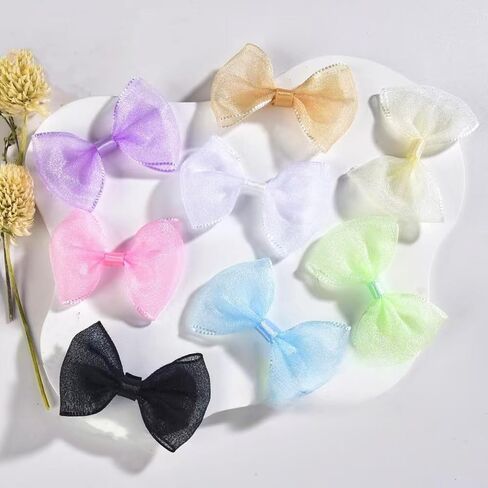 80pcs Mesh Lace Chiffon Bows 2" Mini Tulle Pre-Tied Premade Bows with Twist Ties Pink Gift Bows for Christmas Tree Wedding Decor Party Favors Gender Reveal Treat Bags (8colors-80pcs) in Saudi Arabia
