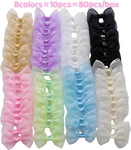 80pcs Mesh Lace Chiffon Bows 2" Mini Tulle Pre-Tied Premade Bows with Twist Ties Pink Gift Bows for Christmas Tree Wedding Decor Party Favors Gender Reveal Treat Bags (8colors-80pcs) in Saudi Arabia