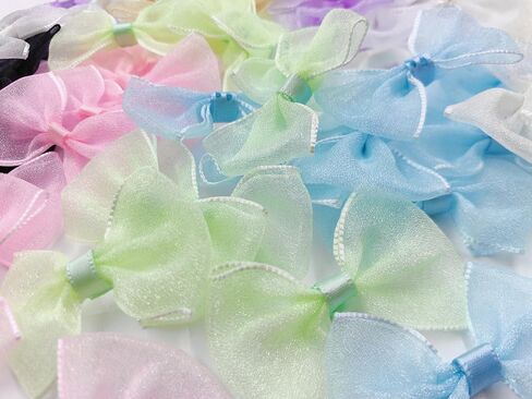 80pcs Mesh Lace Chiffon Bows 2" Mini Tulle Pre-Tied Premade Bows with Twist Ties Pink Gift Bows for Christmas Tree Wedding Decor Party Favors Gender Reveal Treat Bags (8colors-80pcs) in Saudi Arabia