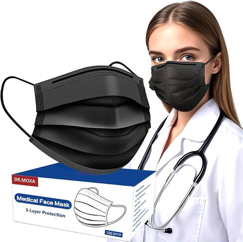 100 Pack Made in USA Black Disposable Face Masks -3 Layer Medical Masks Disposable for Adults Home Office Outdoor and School in Kuwait