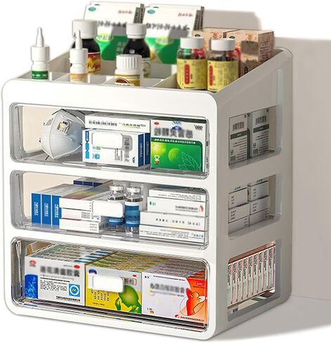 Medicine Organizer-Multidrawer Plastic Storage Box,Neat and Orderly Storage Stationery,Office Items,Easy Access,Family Article Organizer,Medications Storage(Green-Tall Drawers-4 Layer) in Saudi Arabia