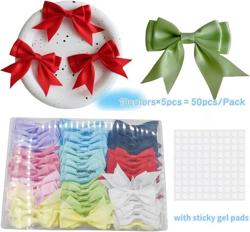 80pcs Mesh Lace Chiffon Bows 2" Mini Tulle Pre-Tied Premade Bows with Twist Ties Pink Gift Bows for Christmas Tree Wedding Decor Party Favors Gender Reveal Treat Bags (8colors-80pcs) in Kuwait