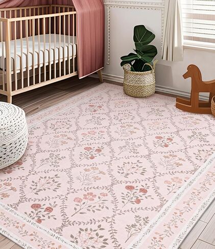 YIHOUSE Green Floral Print Rugs, Moroccan Trellis 6x9 Washable Large Rug, Modern Pastel Non Slip Ultra-Thin Area Rug for Classroom,Playroom,Dorm,Bedroom,Kitchen,Living Room, Green Multi in Kuwait