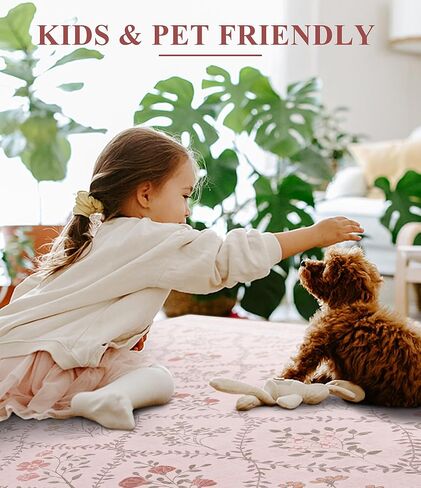 YIHOUSE Green Floral Print Rugs, Moroccan Trellis 6x9 Washable Large Rug, Modern Pastel Non Slip Ultra-Thin Area Rug for Classroom,Playroom,Dorm,Bedroom,Kitchen,Living Room, Green Multi in Kuwait