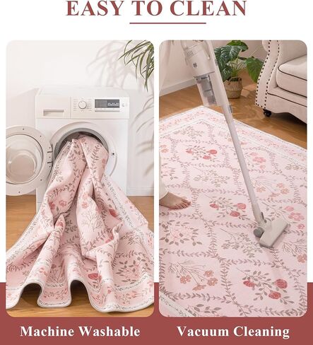 YIHOUSE Green Floral Print Rugs, Moroccan Trellis 6x9 Washable Large Rug, Modern Pastel Non Slip Ultra-Thin Area Rug for Classroom,Playroom,Dorm,Bedroom,Kitchen,Living Room, Green Multi in Kuwait