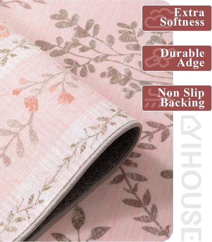 YIHOUSE Green Floral Print Rugs, Moroccan Trellis 6x9 Washable Large Rug, Modern Pastel Non Slip Ultra-Thin Area Rug for Classroom,Playroom,Dorm,Bedroom,Kitchen,Living Room, Green Multi in Kuwait