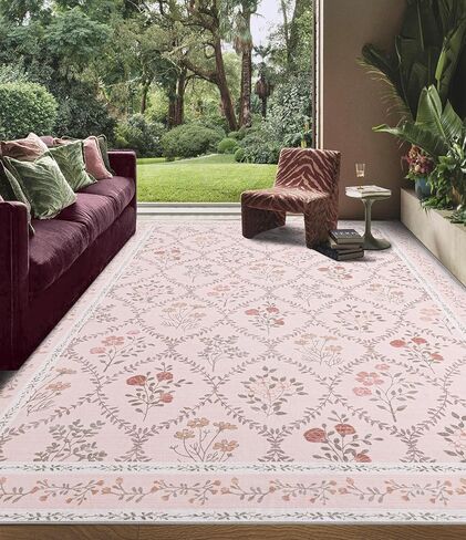 YIHOUSE Green Floral Print Rugs, Moroccan Trellis 6x9 Washable Large Rug, Modern Pastel Non Slip Ultra-Thin Area Rug for Classroom,Playroom,Dorm,Bedroom,Kitchen,Living Room, Green Multi in Kuwait