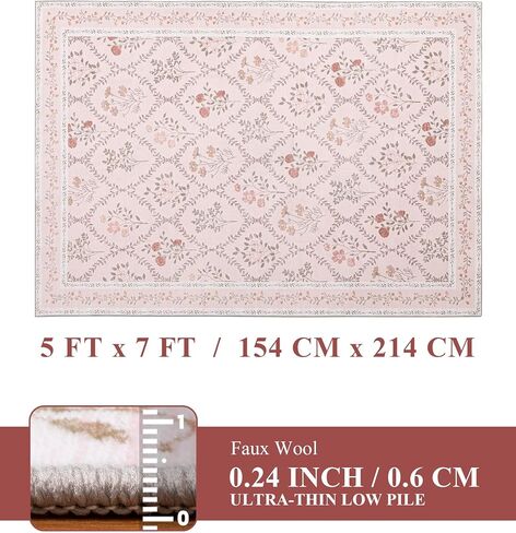 YIHOUSE Green Floral Print Rugs, Moroccan Trellis 6x9 Washable Large Rug, Modern Pastel Non Slip Ultra-Thin Area Rug for Classroom,Playroom,Dorm,Bedroom,Kitchen,Living Room, Green Multi in Kuwait