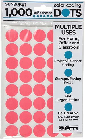 Sunburst Systems 7063 Color Coding Dots 1000 Count Label Sticker ، Dots Color Sticker ، ملصق أسعار فارغ ، لوازم المكتب والفصول الدراسية ، المرجان in Kuwait