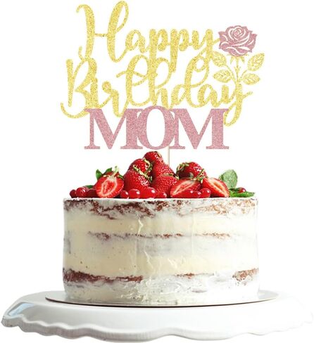 gold Glitter Happy Mother's Day Cake Topper,Mom Cake Picks Cake Decoration Party Supplies for rose Mother's Day Party Cake Decorations in Kuwait