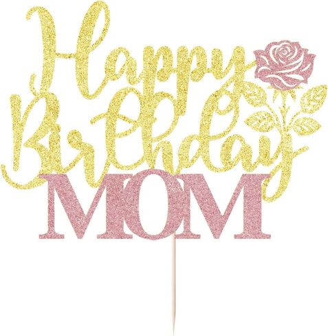 gold Glitter Happy Mother's Day Cake Topper,Mom Cake Picks Cake Decoration Party Supplies for rose Mother's Day Party Cake Decorations in Kuwait