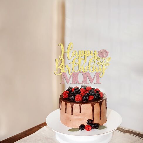 gold Glitter Happy Mother's Day Cake Topper,Mom Cake Picks Cake Decoration Party Supplies for rose Mother's Day Party Cake Decorations in Kuwait