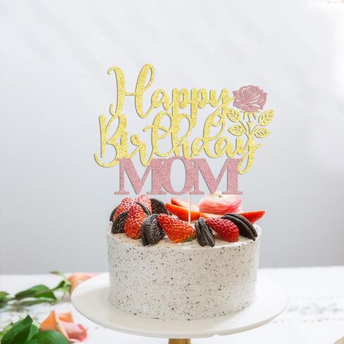 gold Glitter Happy Mother's Day Cake Topper,Mom Cake Picks Cake Decoration Party Supplies for rose Mother's Day Party Cake Decorations in Kuwait
