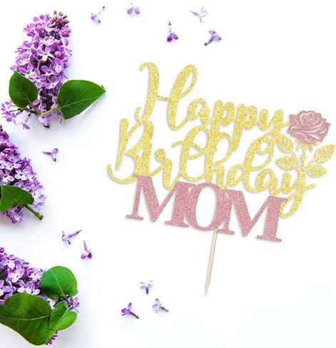gold Glitter Happy Mother's Day Cake Topper,Mom Cake Picks Cake Decoration Party Supplies for rose Mother's Day Party Cake Decorations in Kuwait