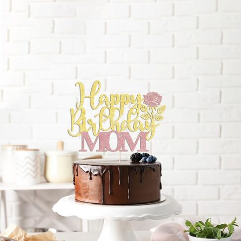 gold Glitter Happy Mother's Day Cake Topper,Mom Cake Picks Cake Decoration Party Supplies for rose Mother's Day Party Cake Decorations in Kuwait
