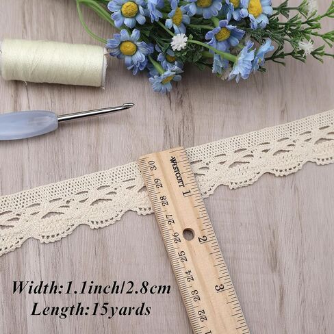 Idongcai Cotton Crochet Lace Ribbon for Crafts-Sewing Lace Trims-Crochet Lace Ribbon لخياطة 1.1 '' 15 ياردة (Beige) in Kuwait