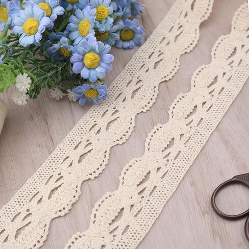 Idongcai Cotton Crochet Lace Ribbon for Crafts-Sewing Lace Trims-Crochet Lace Ribbon لخياطة 1.1 '' 15 ياردة (Beige) in Kuwait