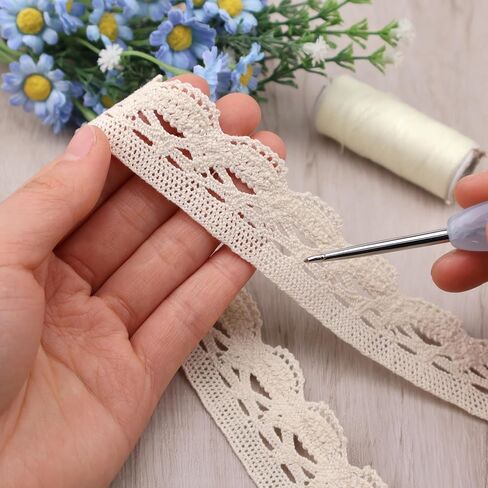 Idongcai Cotton Crochet Lace Ribbon for Crafts-Sewing Lace Trims-Crochet Lace Ribbon لخياطة 1.1 '' 15 ياردة (Beige) in Kuwait