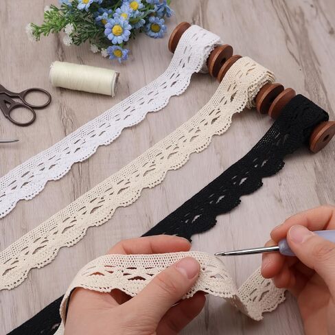 IDONGCAI Cotton Crochet Lace Ribbon for Crafts-Sewing Lace Trims-Crochet Lace Ribbon for Sewing 1.1'' 15 Yards (Beige) in Saudi Arabia