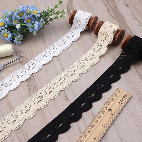 IDONGCAI Cotton Crochet Lace Ribbon for Crafts-Sewing Lace Trims-Crochet Lace Ribbon for Sewing 1.1'' 15 Yards (Beige) in Saudi Arabia