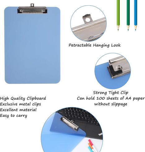 Plastic Clipboard Clear Color Clipboard with Low Profile Metal Clip A4 Size 9" x 12.5" Office Supplies School Student Teacher (Clear Blue) in Saudi Arabia