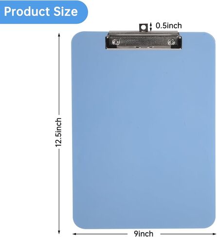 Plastic Clipboard Clear Color Clipboard with Low Profile Metal Clip A4 Size 9" x 12.5" Office Supplies School Student Teacher (Clear Blue) in Saudi Arabia