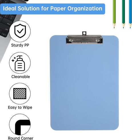 Plastic Clipboard Clear Color Clipboard with Low Profile Metal Clip A4 Size 9" x 12.5" Office Supplies School Student Teacher (Clear Blue) in Saudi Arabia