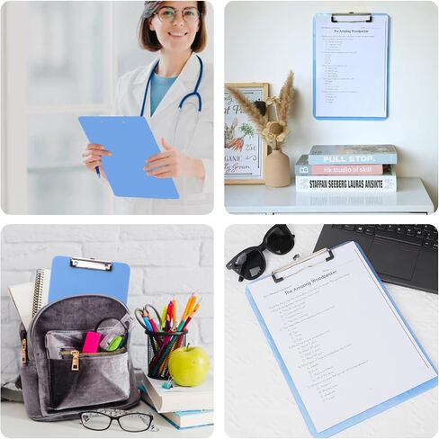 Plastic Clipboard Clear Color Clipboard with Low Profile Metal Clip A4 Size 9" x 12.5" Office Supplies School Student Teacher (Clear Blue) in Saudi Arabia