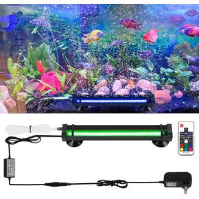 Submersible Fish Tank Aquarium Light: Aquarium Bubbler Light with Remote and Suction Cups Adjustable Brightness Colors Change Underwater Led Strips 9inch for 10-30 Gallon Freshwater/Saltwater Tanks