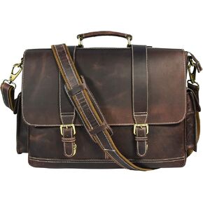 17 Inch Leather Briefcase Bag For Laptop Office Brown (Walnut)