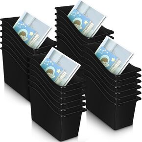 Fuutreo 24 Pieces Book Bins Book Binder Bins File and Binder Storage Plastic Magazine File Holder Notebook Organizer for Classroom School Organization Kids Home Office Supplies, Black