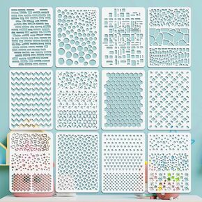 OOTSR 12PCS رسم الطلاء ، استنسل قالب الرسم للحرف اليدوية القابلة لإعادة الاستخدام ، والاستنسل البلاستيكية للطلاء على الخشب ، وأثاث جدار ديكور المنزل ديي