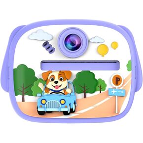 Instant Print Camera for Kids, Children's Digital Portable Camera with Dual Cameras, Silicone Case Kids Camera for 3-8 Years Old, Cute Mini Toddler Toys, Support 8GB to 64GB TF Card (Purple)