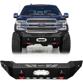 Front Bumper Compatible with Ford F150 2018 2019 2020 w/4×24W Aluminum Lights & D-Ring & Winch Plate