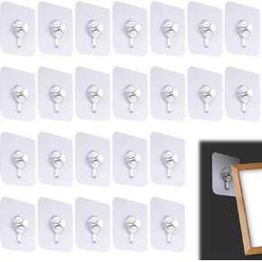 24 Pcs Adhesive Wall Hooks, Heavy Duty Wall Hangers Without Nails No-Trace Transparent Adhesive Wall Mount Picture Hanging Hooks for Kitchen Bathroom Home Office