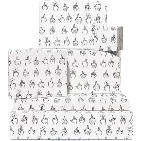 Central 23 Wrapping Paper - 6 صفائح من هدايا عيد ميلاد مع العلامات - الإصبع الأوسط - أبيض وأسود - ورقة تغليف وقحة للرجال أصدقاء - تأتي مع ملصقات ممتعة