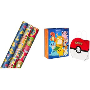 ورقة تغليف Pokémon Hallmark مع خطوط على عكس (3 لفات: 60 قدم مربع TTL) و Pokémon هدايا حزمة حقيبة (9 بوصة بوكيال و 15 بوصة كبيرة pikachu) ، الهالوين