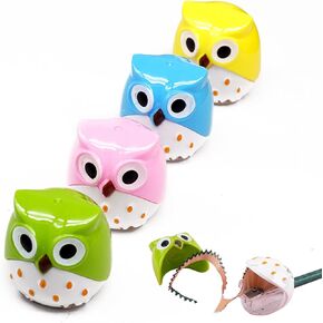 4pcs Cute Owl Pencil Sharpener with Dual Holes, Cartoon Animal Plastic Colored Cat Manual Handheld Small Compact Sharpeners for Student Kids School Classroom Must Haves Stationery Supplies