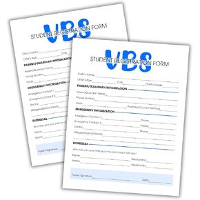 Vacation Bible School Registration Forms | 50 pk 8.5x11" Activities Certificate Themes Breaker Decorations Sign Up Sheets Adult Books Crafts Booklet