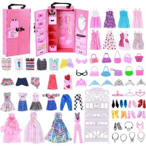 Babeside 108 PCS Doll Clothers and Accessories With Doll Closet و 11.5 Bats Dolls ، وأثاث دمية مع ملابس دمية وملحقات دمية مقابل 11.5 بوصة Dolls Girls