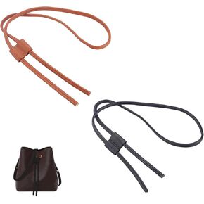 WADORN 2pcs PU Leather Drawstring Strap for Bucket Bag, 39.37 Inch Detachable Pull String Purse Strap Adjustable Drawstring Bunches with Slide String Keeper for Crochet Bag Fringe Pouche, 2 Color