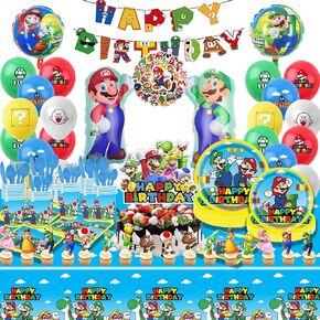 189 PCS Mario Birthday Party Supplies ، Charices Partys تشمل البالونات ، بالونات الأفلام ، اللوحات ، الكؤوس ، لافتات ، سكاكين ، شوك ، ملاعق ، مناديل ، ملصقات ، أقطار الكعك ، القبعات الكب كيك ، مفرش المائدة
