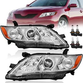 Headlights Assembly Replacement Compatible with 2007 2008 2009 Toyota Camry Halogen with Clear Lens Black Housing Amber Reflector Front Lamps Driver and Passenger Side 8113006201