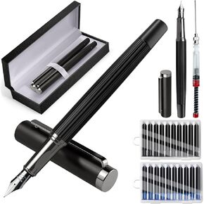 مجموعة Fountain Pen مع F Nib 2 Pens 20 Black Blue Ink Cartridges Auxiliary Ink Converter Box Backged Box Box بشكل جميل لمهنيين هدايا الخط