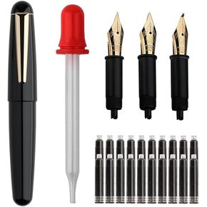 Majohn Q2 Mini Resin Fountain Pen Pocket-Size Travel Pen Iridium Fine Nib Fountain Pen with 3 Pen Nibs, Short Size Eyedropper and 20 Black Ink Cartridges - Green